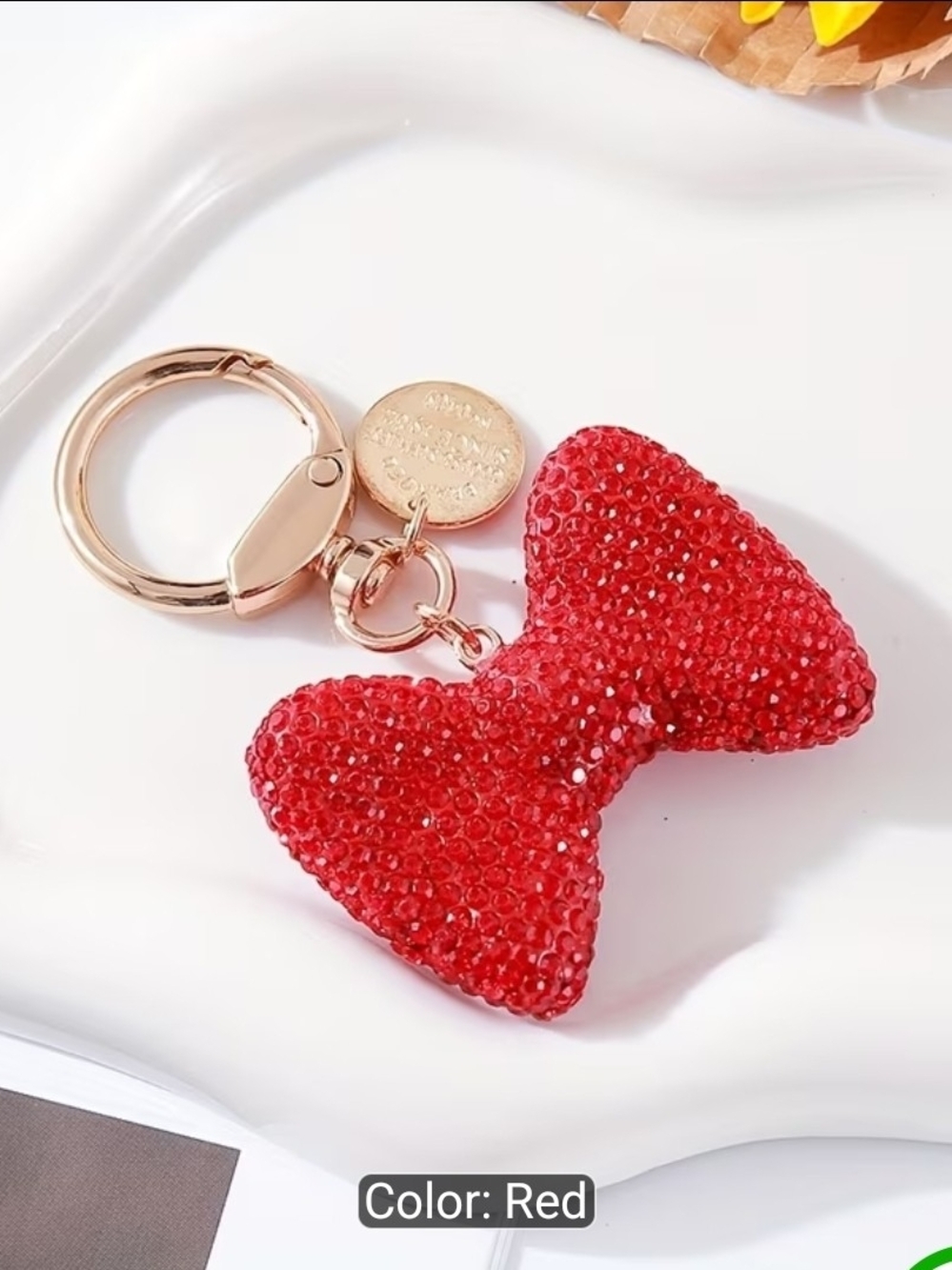 Red Crystal Bow Keychain - Fashionable Women's Accessory